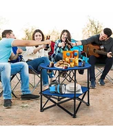 Slickblue 2-Tier Portable Picnic Table with Carrying Bag and 4 Cup Holders-Blue