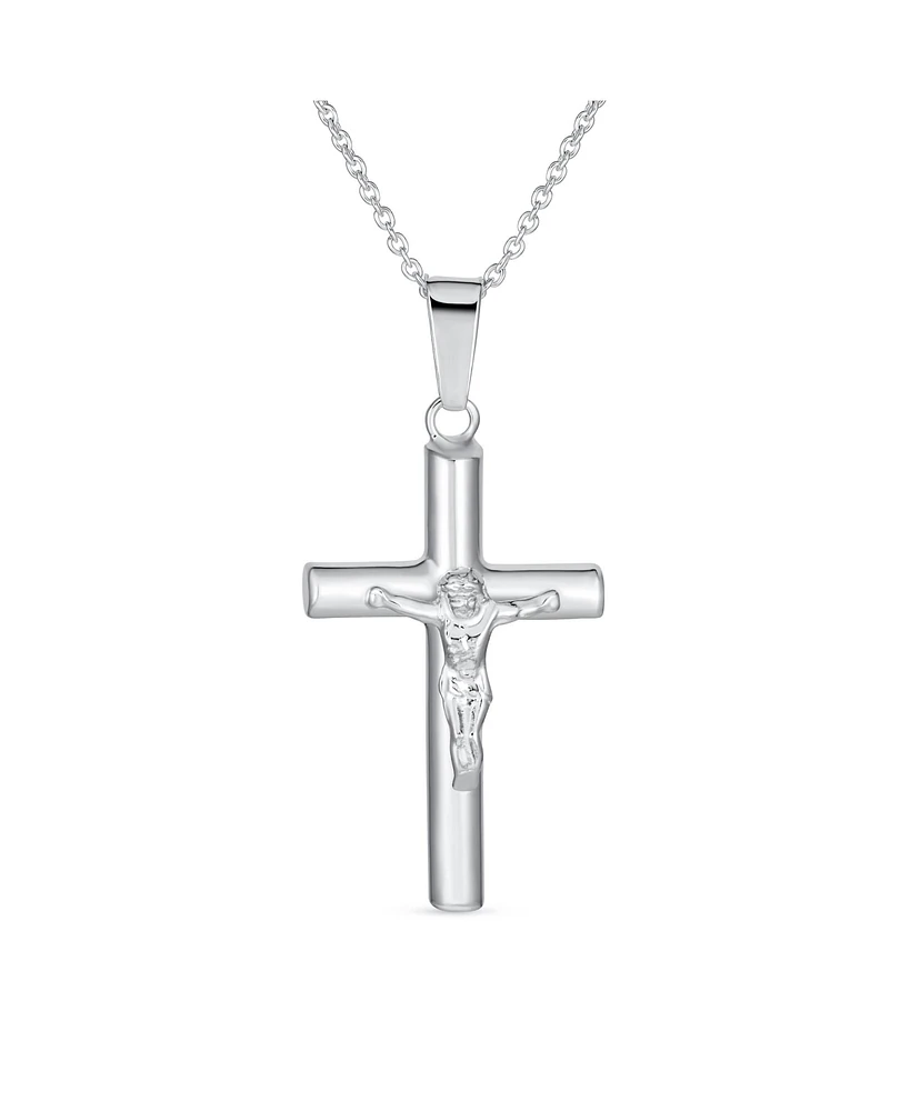 Bling Jewelry Simple Christian Catholic Religious Jewelry Large Jesus Crucifix Cross Necklace Pendant For Women Sterling Silver 2 Inch