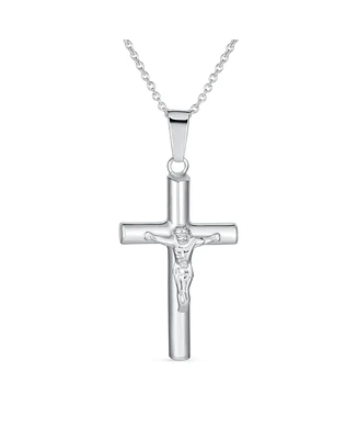 Bling Jewelry Simple Christian Catholic Religious Jewelry Large Jesus Crucifix Cross Necklace Pendant For Women Sterling Silver 2 Inch