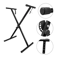 5 Core Keyboard Stand Digital Piano Riser Adjustable X Style Electric Key Board Casio Synth Holder - Black