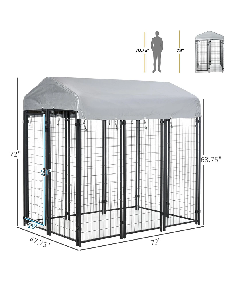 PawHut 6' x 4' x 6' Large Dog Kennel Outdoor Steel Fence with Uv-Resistant Oxford Cloth Roof & Secure Lock
