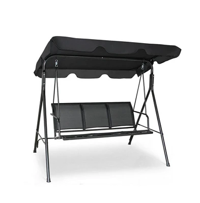 Slickblue Outdoor Patio Swing Canopy 3 Person Canopy Swing Chair-Black