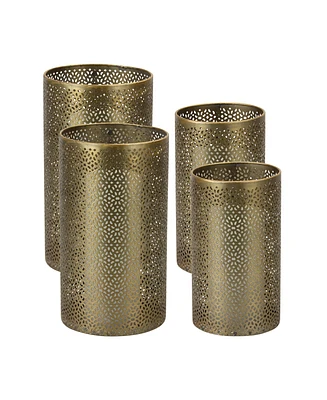 Slickblue Golden Ornamental Punched Metal Candle Holder (Set of 4)