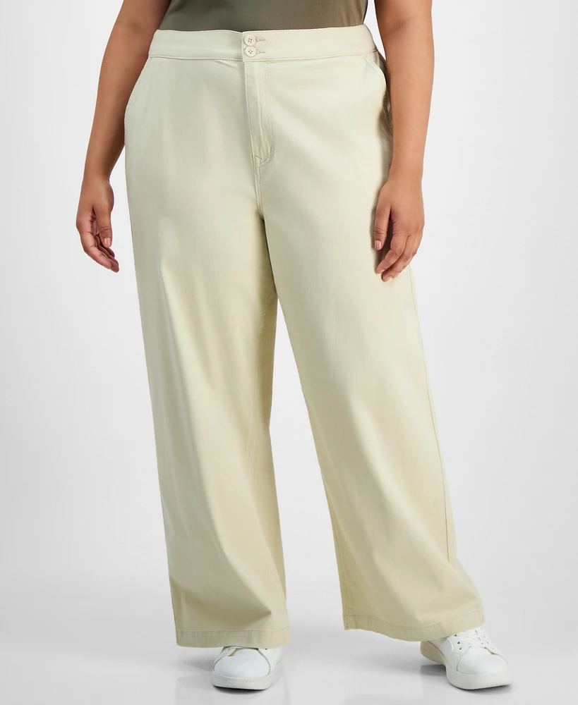 Celebrity Pink Trendy Plus Wide-Leg Twill Pants