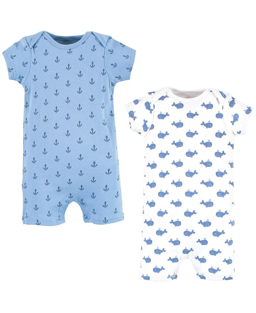 Hudson Baby Baby Boys Hudson Cotton Rompers, Blue Whale 2-Pack, 18-24 Months