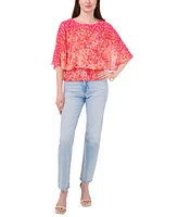 Sam & Jess Petite Floral-Print Smocked Top