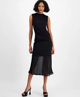 Bar Iii Womens Sleeveless Asymmetric Drape Neck Top Chiffon Pull On Midi Skirt Created For Macys