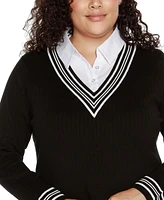 Belldini Plus Size V-Neck Twofer Sweater