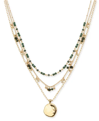 Style & Co Gold-Tone Bead,Dangle, & Hammered Pendant Layered Necklace, 17 + 3" extender, Created for Macy's