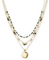 Style & Co Gold-Tone Bead,Dangle, & Hammered Pendant Layered Necklace, 17 + 3" extender, Created for Macy's