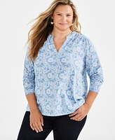 Style & Co Plus Cotton Printed Ruffle-Collar Blouse, Created for