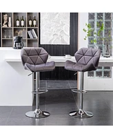 Velvet Diamond Tufted Swivel Adjustable Height Barstool, Set of 2, Gray