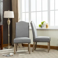Urban Style Solid Wood Nailhead Grey Fabric Padded Parson Chair, Set of 2
