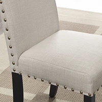 Tan Fabric Counter Height Stools with Nailhead Trim, Set of 2