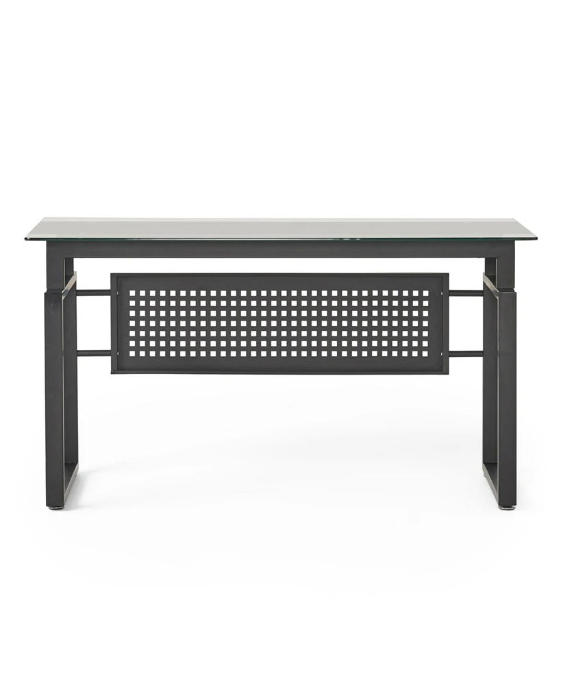 Simplie Fun Modern Glass Desk with Black Metal Frame for Home Office