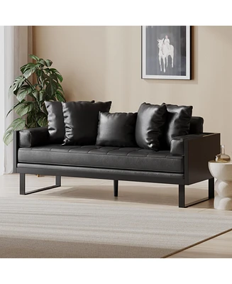 Streamdale Furniture Contemporary Faux Leather Loveseat with Accent Pillows