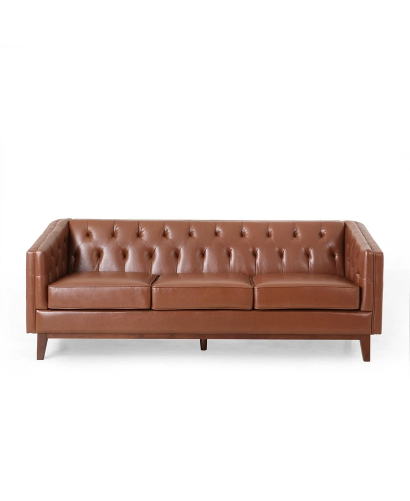 Simplie Fun Mirod 81'' Pu Sofa, Tufted Back, Solid Wood legs, Living Room and Study