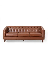 Simplie Fun Mirod 81'' Pu Sofa, Tufted Back, Solid Wood legs, Living Room and Study