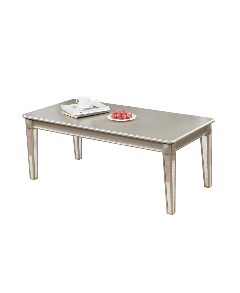 Simplie Fun Contemporary Wood Coffee Table with Mirrored Legs, Champagne