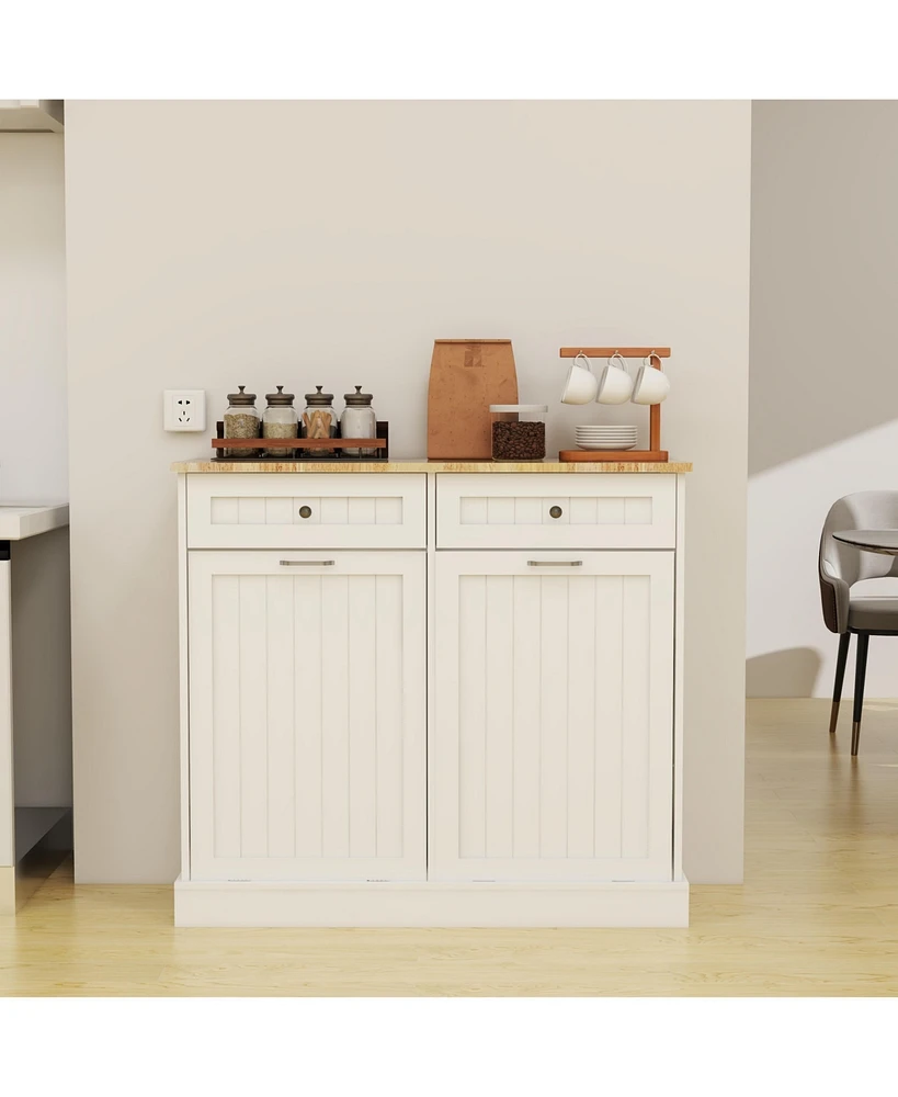 Multifunctional Trash Cabinet with Drawers and Uv Painting for Kitchen and Laundry (White)