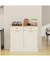 Multifunctional Trash Cabinet with Drawers and Uv Painting for Kitchen and Laundry (White)