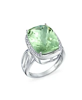 Bling Jewelry 6CT Cushion Cut Zircon Accented Light Green Solitaire Statement Natural Prasiolite Ring For Women Sterling Silver Split Shank