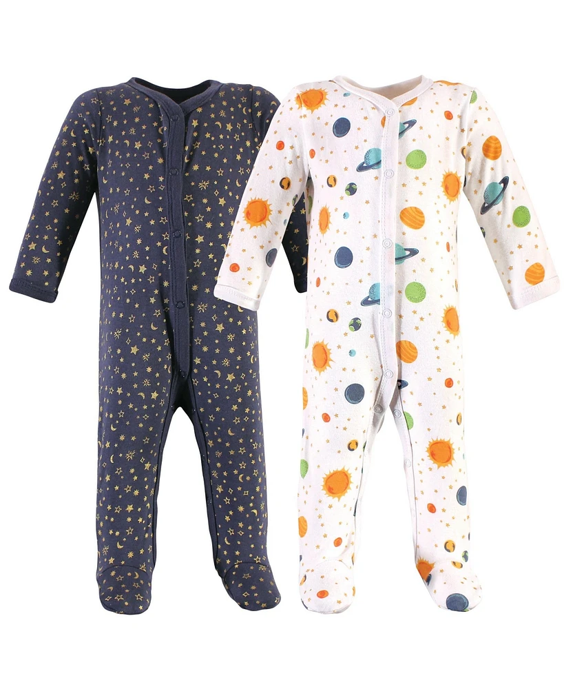 Hudson Baby Baby Boys Cotton Snap Sleep and Play 2pk, Space