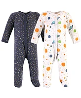 Hudson Baby Baby Boys Cotton Snap Sleep and Play 2pk, Space