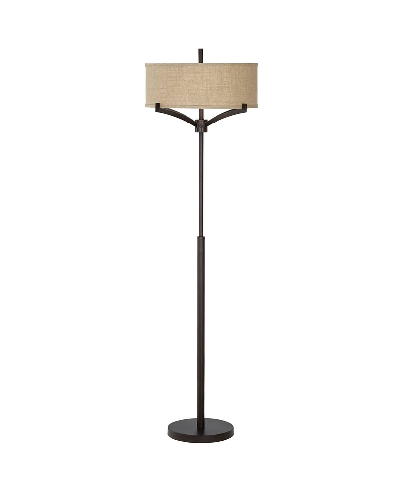 Tremont Modern Mid Century Floor Lamp Standing 62" Tall Deep Bronze Metal Tan Burlap Drum Shade for Living Room Reading Bedroom Office House Home Deco