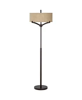 Franklin Iron Works Tremont Modern Mid Century Floor Lamp Standing 62" Tall Deep Bronze Metal Tan Burlap Drum Shade for Living Room Reading Bedroom Of