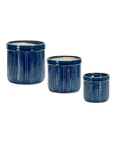 Slickblue Set of 3 Blue Etched Terra Cotta Pot Planters for Charming Indoor and Outdoor Decor