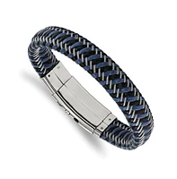 Chisel Stainless Steel Wire Black Blue Leather Adjustable Bracelet