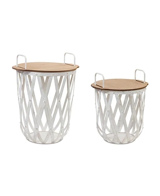 Slickblue Metal And Wood Side Basket Tables (Set of 2)