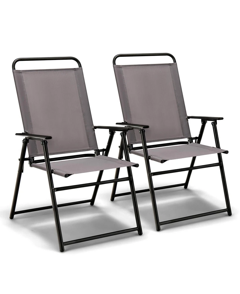 Slickblue Set of Outdoor Folding Sling Chairs with Armrest and Backrest