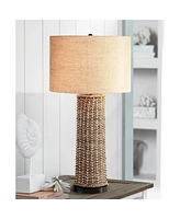 360 Lighting Traditional Coastal Tropical Nautical Table Lamp 28.5" Tall Woven Seagrass Burlap Fabric Drum Shade Decor for Living Room Bedroom Beach H