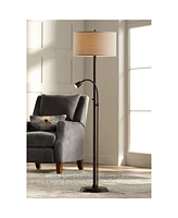 Possini Euro Design Traverse Modern Floor Lamp with Gooseneck Reading Light Led 64" Tall Oil Rubbed Bronze Metal Oatmeal Fabric Drum Shade Decor for L