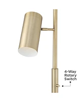 Possini Euro Design Canasta Mid Century Modern Trac Tree Floor Lamp Standing 3-Light 67" Tall Satin Brass Gold Adjustable Metal Shade Decor for Living