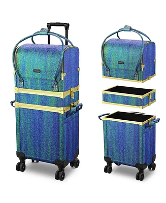 Byootique Malachite Green Makeup Train Case Lockable Rolling Cosmetic Trolley