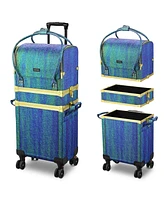 Byootique Malachite Green Makeup Train Case Lockable Rolling Cosmetic Trolley