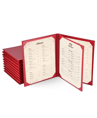 WeChef 10 Packs Restaurant Menu Covers 8.5 x 11 Book Style 3 Pages 4 Views Burgundy