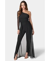 bebe Women's One Shoulder Mesh Catsuit