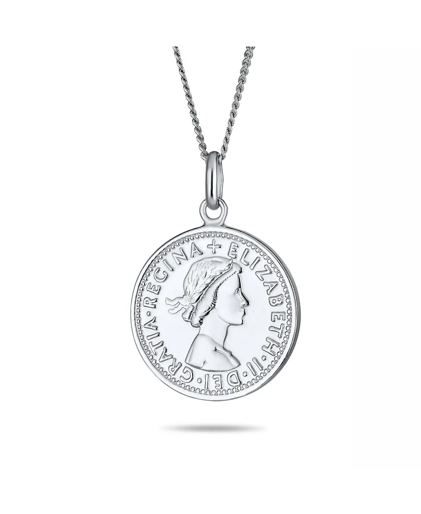 Bling Jewelry Royal Special Coin Disc Round Circle Medallion Pendant 1957 Special Queen Elizabeth Coin Necklace For Women Sterling Silver