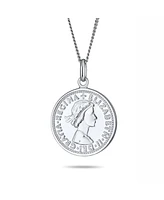 Bling Jewelry Royal Special Coin Disc Round Circle Medallion Pendant 1957 Special Queen Elizabeth Coin Necklace For Women Sterling Silver