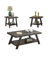 Simplie Fun Contemporary 3-Piece Wood Shelf Coffee Table Set in Weathered Espresso