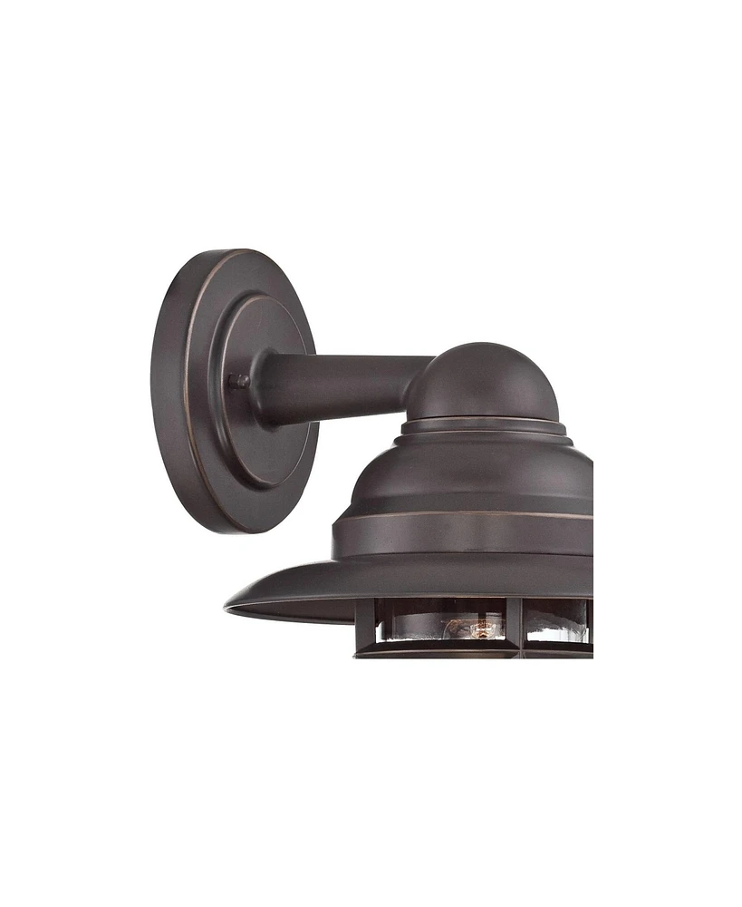 John Timberland Marlowe Rustic Industrial Farmhouse Outdoor Wall Light Fixture Bronze Hooded Cage 13" Clear Glass for Exterior Barn Deck House Porch Y