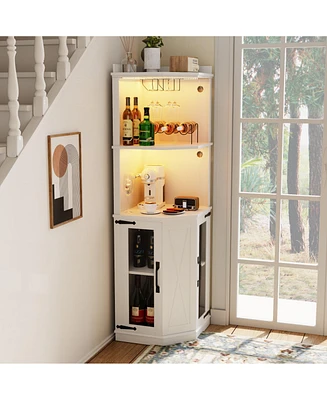 Simplie Fun 67.7" Led Corner Bar Cabinet with Power Outlet, Usb Ports, and Adjustable Shelves