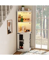 Simplie Fun 67.7" Led Corner Bar Cabinet with Power Outlet, Usb Ports, and Adjustable Shelves