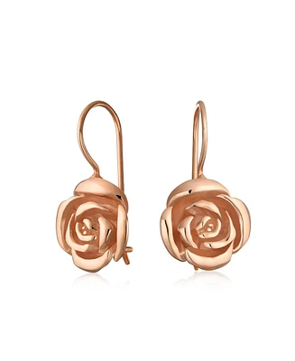 Bling Jewelry Flower Rose Drop Earrings For Women Mother French Wire Rose Gold Plated Sterling Silver