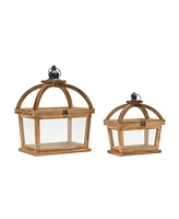 Slickblue Set of 2 Wooden and Glass Lanterns