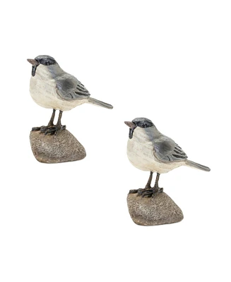 Slickblue Rustic Stone Bird Figurine Perched On Rock (Set of 2)